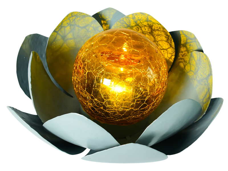 LED Deko Solarleuchte Seerose mit Cracklekugel, Grau Ø25cm