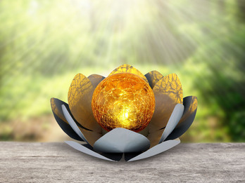 LED Deko Solarleuchte Seerose mit Cracklekugel, Grau Ø25cm LED Deko Solarleuchte Seerose mit Cracklekugel, Grau Ø25cm