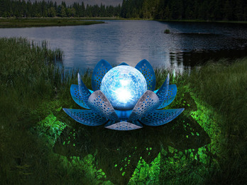 LED Deko Solarleuchte Seerose mit Crackle Glaskugel, Silber-Blau Ø25cm