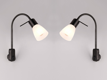 2er Set LED Steckerspots mit Schalter und Flexarm, Schwarz Höhe 40cm