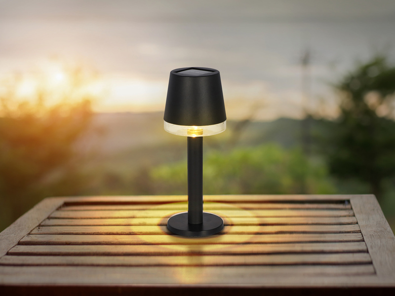 2er Set Kleine LED Outdoor Solar Tischleuchten in Schwarz, Höhe 21,5cm