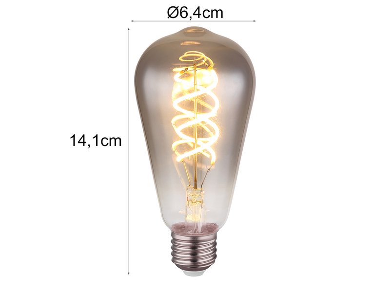E27 Filament LED - 6,5 Watt, 220 Lumen, 2000 Kelvin Ø6,4cm - extern dimmbar