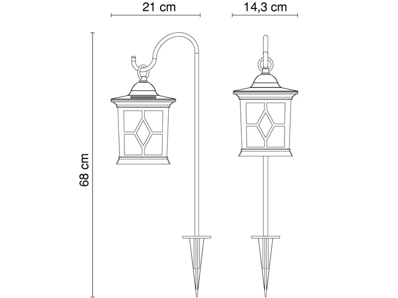 2er Set LED Solar Erdspießleuchte mit aufgehängter Laterne, Weiß Höhe 68cm