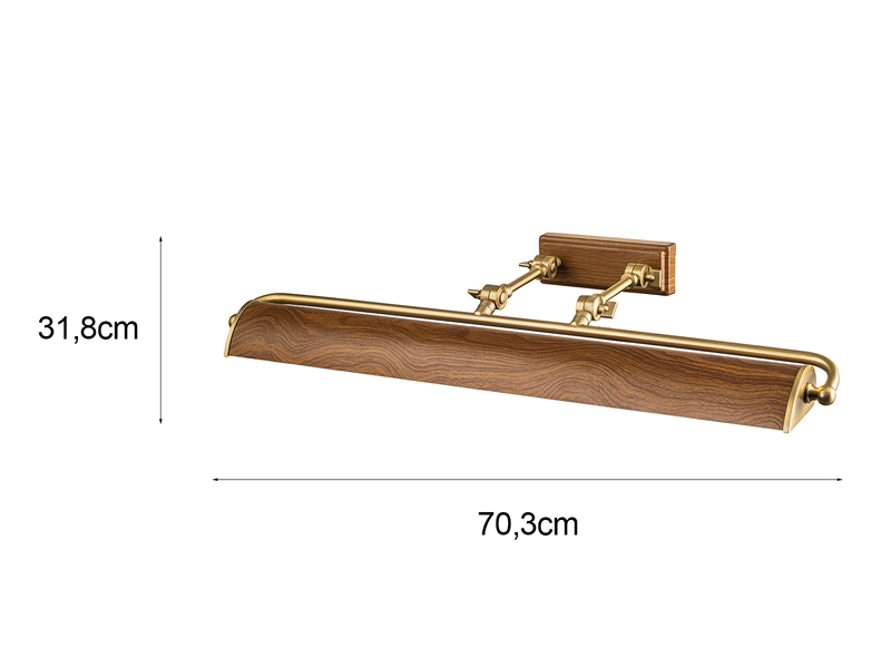 Große Bilderleuchte WINCHFIELD verstellbar, Holzoptik-Altmessing, B: 70cm