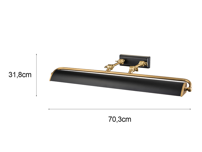 Große LED Bilderleuchte in Schwarz-Altmessing, verstellbar,  Breite 70cm