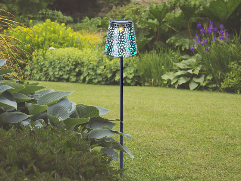 2er Set LED Solar Erdspießleuchten mit Dekorstanzungen in Silber-Blau, Höhe 70cm