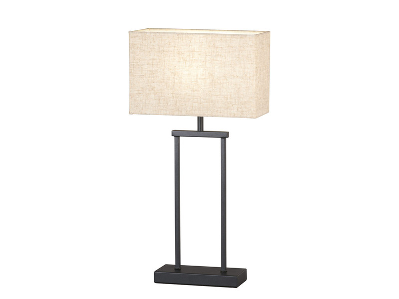 LED Tischlampe Schwarz, Lampenschirm Leinen Beige eckig, Höhe 52cm