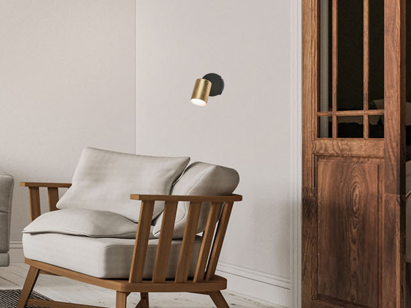 LED Wandstrahler VANO Schwarz Gold mit Schalter, Breite 8cm
