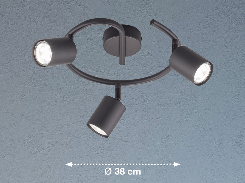 LED Deckenstrahler VANO Schwarz Rondell 3 flammig, Ø 38cm