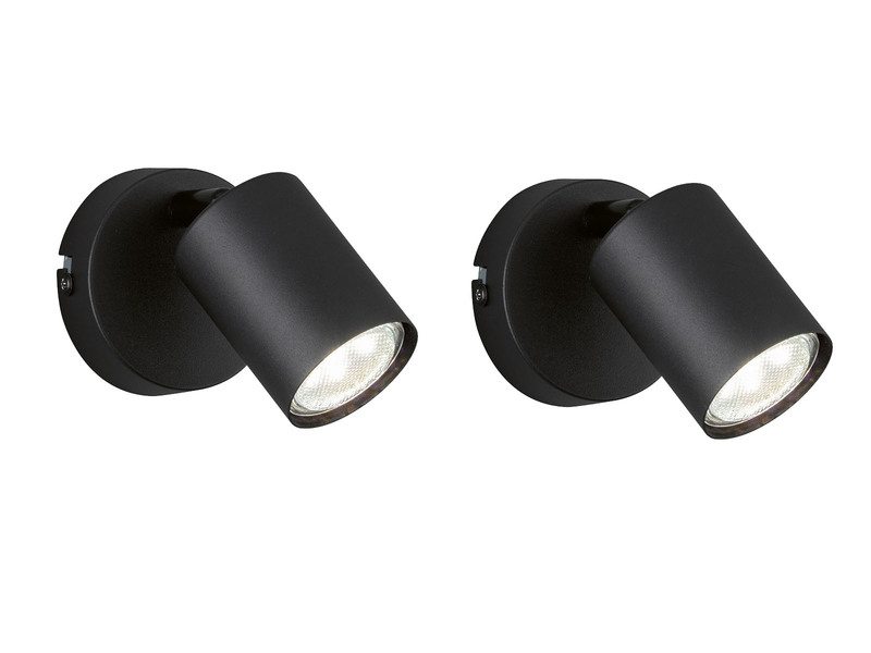 2er SET LED Wandstrahler Schwarz mit Schalter, Breite 8cm