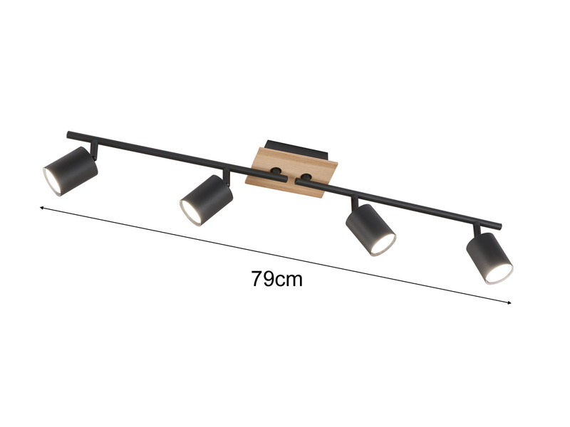 LED Deckenstrahler HOLTON 4 flammig Schwarz / Holzoptik, 79cm