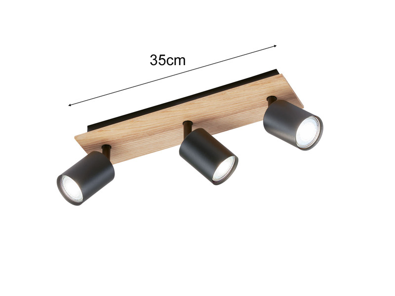 LED Deckenstrahler HOLTON 3 flammig Schwarz / Holzoptik, 35cm