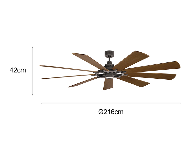 XXL Deckenventilator mit Licht & wendbaren Flügeln in 2 Dekoren, Ø 216cm