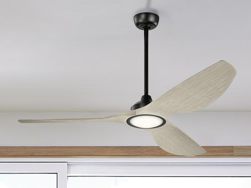 Deckenventilator mit LED Licht - Flügel in Holzoptik Weiß, Ø 165cm