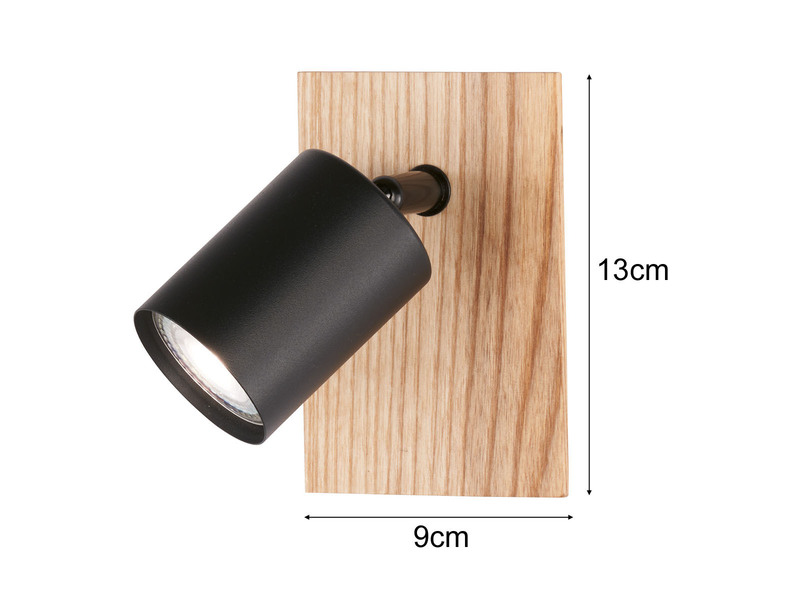 2er SET LED Wandstrahler Schwarz / Holzoptik mit Schalter, Höhe 13cm