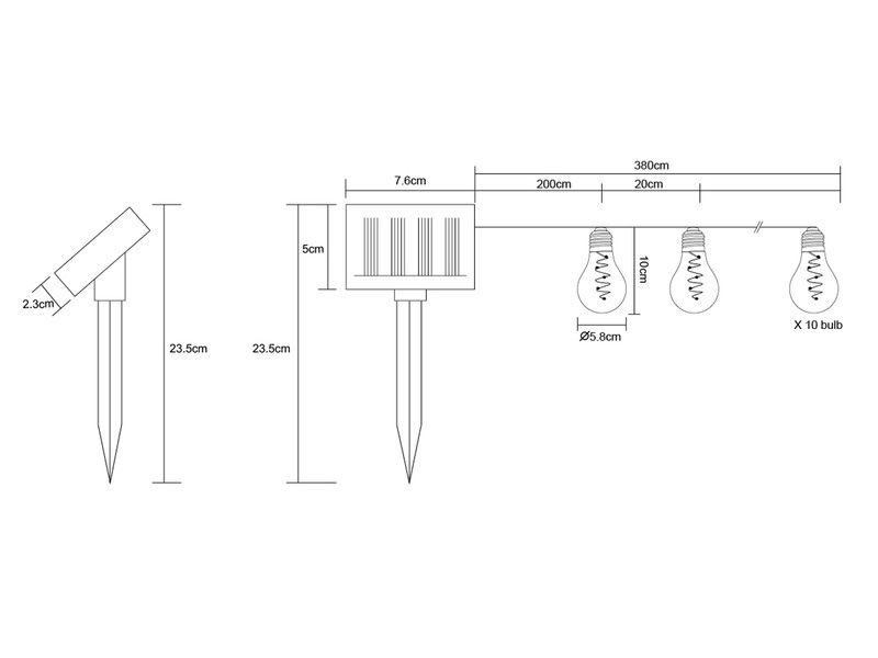 Solar LED Outdoor Lichterkette mit 10 Glühbirnen, 2 Lichtmodi, Länge 3,8 Meter