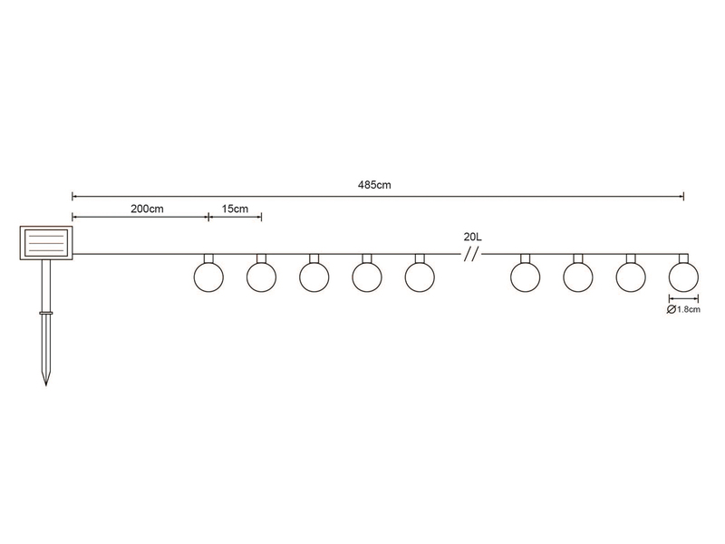 Solarbetriebene LED Outdoor Lichterkette mit 20 Glühbirnen, Länge 2,8 Meter