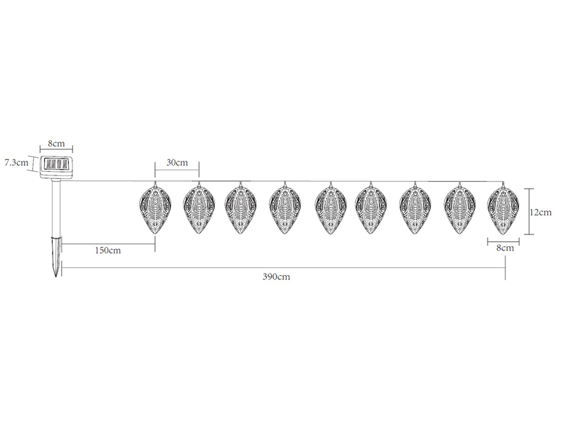Solarbetriebene LED Outdoor Lichterkette mit 9 Laternen, Länge 3,9 Meter