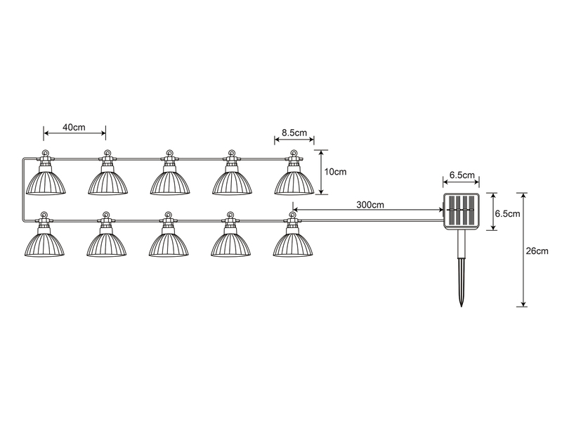 Solarbetriebene LED Outdoor Lichterkette mit 10 bunten Schirmen, Länge 3,6 Meter