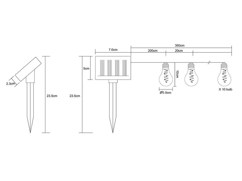 2er Set Solar LED Outdoor Lichterkette mit 10 Glühbirnen, 2 Lichtmodi, 3,8 Meter
