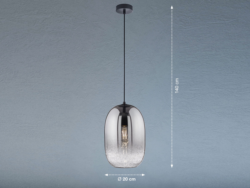 Pendelleuchte TRACE einflammig Lampenschirm Rauchglas Schwarz Ø 20cm