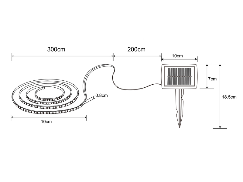 Solarbetriebener LED Streifen für Außen mit 2 Lichtmodi, Länge 3 Meter