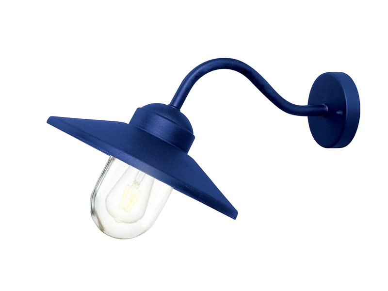 LED Außenwandleuchte aus Edelstahl in Marineblau, Ausladung 42cm