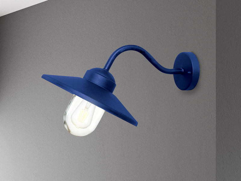 LED Außenwandleuchte aus Edelstahl in Marineblau, Ausladung 42cm