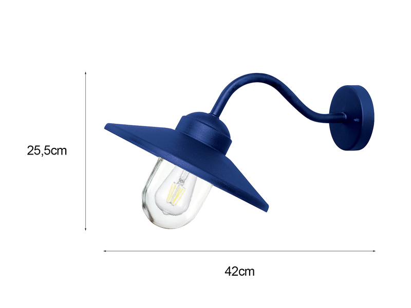 LED Außenwandleuchte aus Edelstahl in Marineblau, Ausladung 42cm