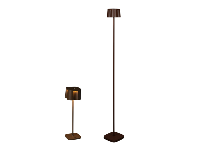 SET Akku Stehlampe 120cm & Tischleuchte 36cm für Outdoor kabellos Rostoptik