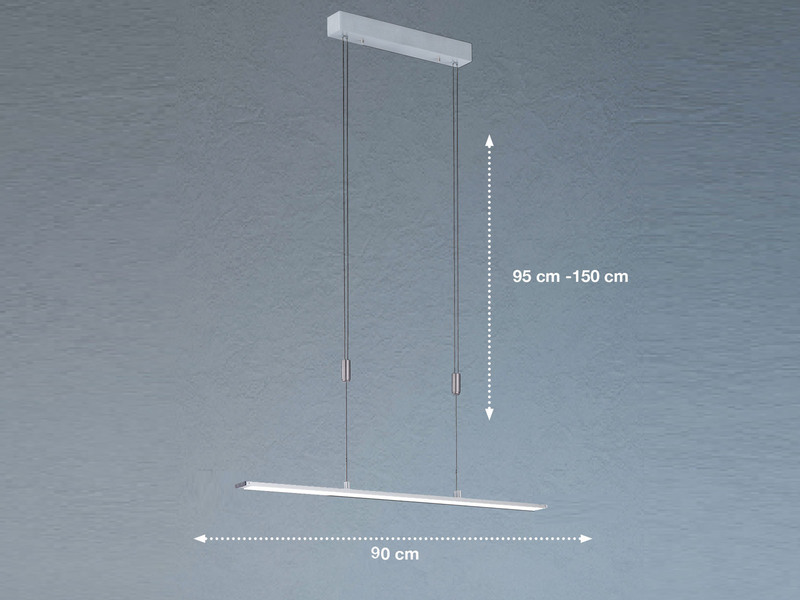 LED Pendelleuchte METZ Silber höhenverstellbar & dimmbar, Länge 90cm