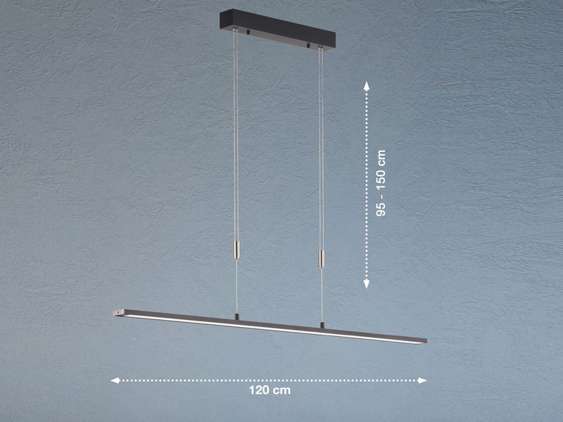 LED Pendelleuchte METZ Schwarz höhenverstellbar & dimmbar, 120cm lang