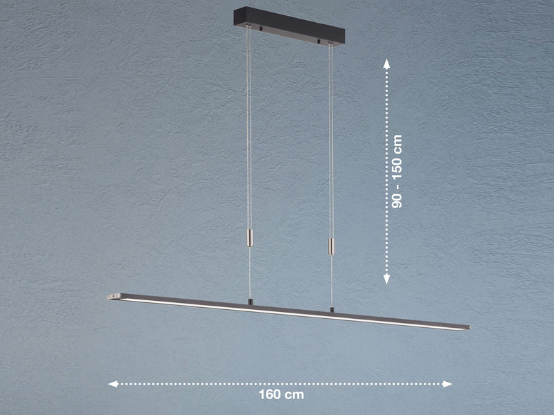LED Pendelleuchte METZ Schwarz dimmbar & höhenverstellbar, Breite 160cm