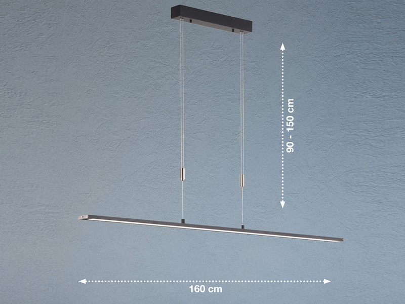 LED Pendelleuchte METZ Schwarz höhenverstellbar & dimmbar, 160cm lang