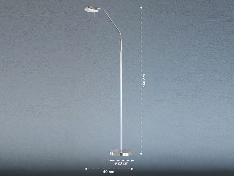 LED Leseleuchte POOL Silber dimmbar, Höhe 160cm