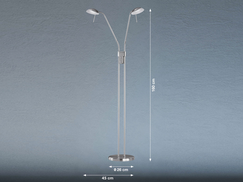 LED Stehleuchte POOL Silber 2-flammig dimmbar, Höhe 160cm