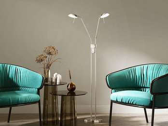 LED Stehleuchte POOL Silber 2-flammig dimmbar, Höhe 160cm