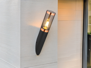 LED Außenwandleuchte aus Edelstahl in Schwarz & Kupfer, Höhe 41cm