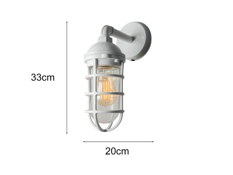 Außenwandleuchte OLBIA aus Aluminium Weiß & Klarglas, Höhe 33cm