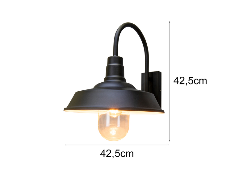 Retro LED Außenwandleuchte Höhe 42,5cm aus Stahl Schwarz und Klarglas