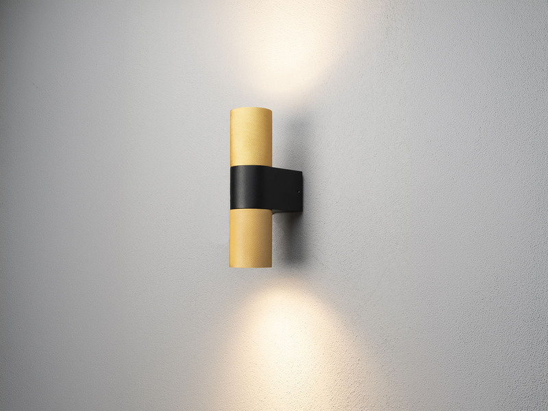 Up and Down LED Außenwandleuchte Aluminium Schwarz-Gold, Höhe 23,5cm