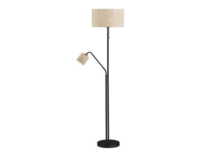 Stehlampe Schwarz mit LED dimmbar, Leselampe & Leinenschirm Beige, 175cm groß