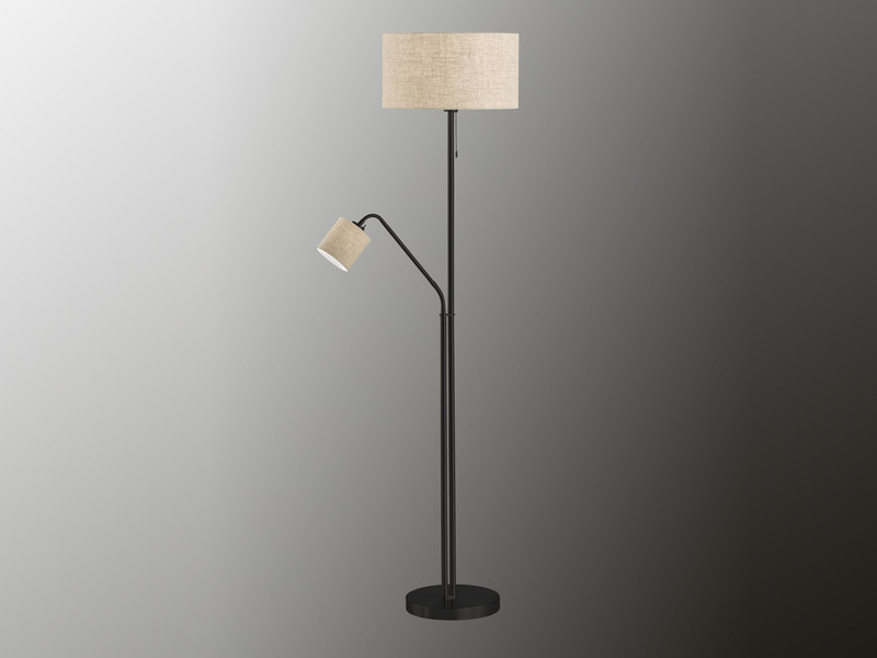 Stehlampe Schwarz mit LED dimmbar, Leselampe & Leinenschirm Beige, 175cm groß