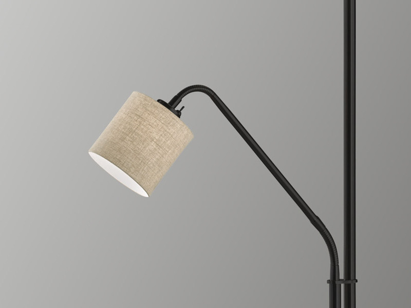 Stehlampe Schwarz mit LED dimmbar, Leselampe & Leinenschirm Beige, 175cm groß