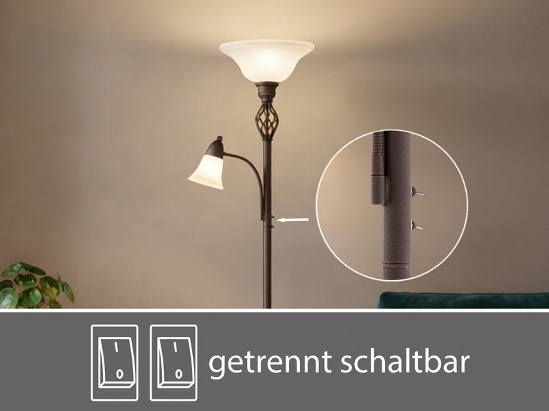 Deckenfluter RUSTICA im Landhausstil Rostoptik mit Leselampe, Höhe 180cm