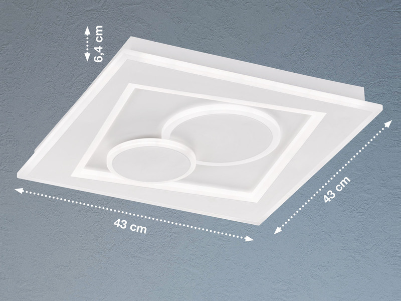 LED Deckenleuchte RATIO Weiß mit Fernbedienung dimmbar & Tageslicht, 43x43cm