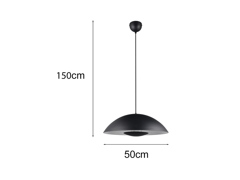 Große Pendelleuchte VARYA Metallschirm Schwarz mit Blendschutz Ø 50cm