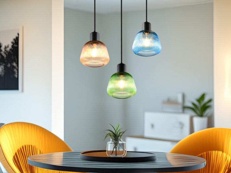 Cluster Pendelleuchte QUENYA 3-flammig mit Glasschirmen bunt Ø 37,5cm