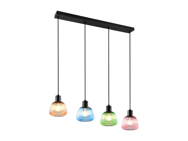 Pendelleuchte QUENYA mit Glasschirmen Bunt 4-flammig, Breite 90cm