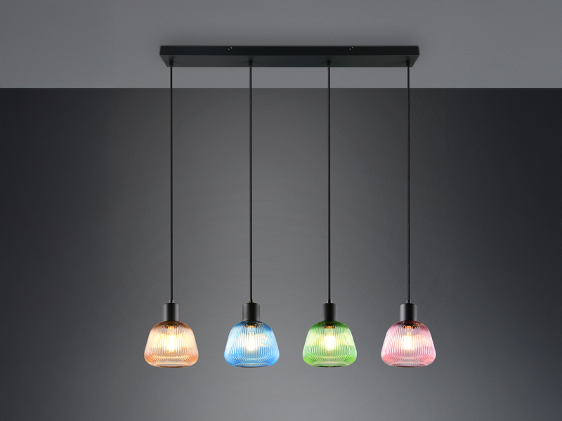 Pendelleuchte QUENYA mit Glasschirmen Bunt 4-flammig, Breite 90cm